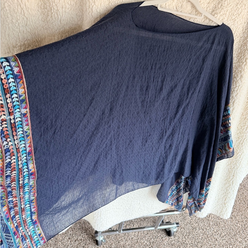 Navy Poncho with Colorful Trim